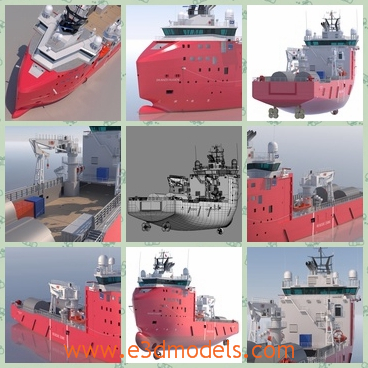 3d model the vessel in red - This is a 3d model of the vessel in red,which is the watercraft in the commercial area.The ship is large and expensive.