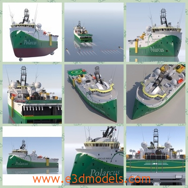 3d model the vessel with the sharp head - This is a 3d model of the vessel with the sharp head,which is green and outstanding int he ocean.The ship is made for the commercial useage.