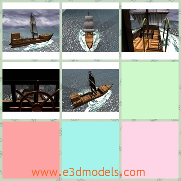 3d models of a sailing ship - This fantasy 3d model is about a sailing ship which is based on a cog but it is more sophisticated. Cogs were used as freighters in the North and Baltic Seas from 12th to 15th centuries.