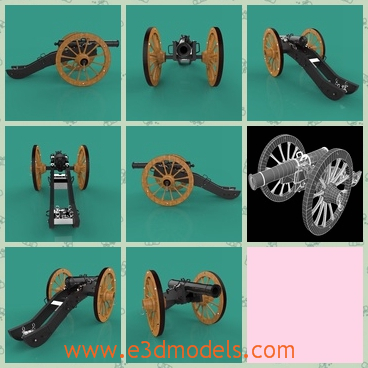 3d model a field gun with two wheels - This is a 3d model of a field gun,which has two wheels and the handle is easy to control.