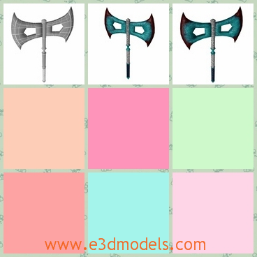 3d model a war axe with a stick - This is a 3d model about a war axe,which is a colorful but a deadly weapon used in the war.The axe has two holes in the middle.