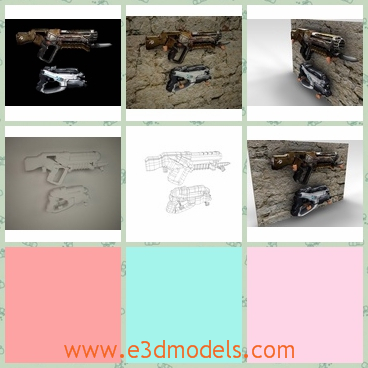 3d model an automatic gun - This is a 3d model of a gun used by the snipers,which is curved in the wall.There are two guns on it,and the one is bigger than another.