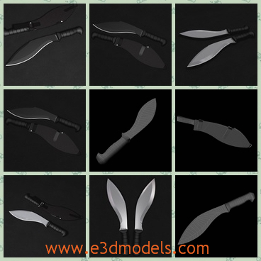 3d model of KA BRA Kukri - There is a 3d model about a KA BRA Kukri which is a big indian knife with wide blade.The lengh is 43cm 17 inch while the blade measures 29cm 11-1/2 inches