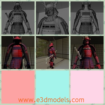 3d model the armor with a helmet - This is a 3d model of a Japanese armor,who has a helme on the heat and it is one member of the Shogun.