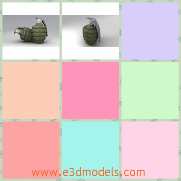 3d model the grenade - This is a 3d model of the grenade,which looks like the pineapple at first sight.The model was phased out gradually in service beginning with the Korean War.