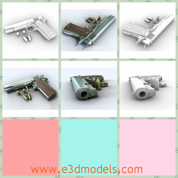 3d model the handgun with bullets - This is a 3d model of the handgun with bullets,which is made in 1911 and can be used as the powerful weapon.