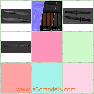 3d model the knife the grey - This is a 3d model of the knife,which is colored in grey and the blade is sharp the handle of it is short and thick.