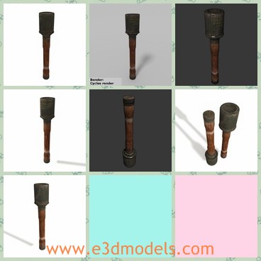 3d model the stick grenade - This is a 3d model of the stick grenade,which is large and common during the ww2.The model can be blended and formed other shapes.