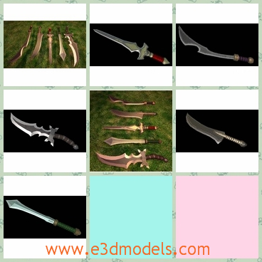 3d model the swords in different shapes - This is a 3d model of the swords in different shapes,which are sharp and fantastic.The model can be used as the weapon actually.