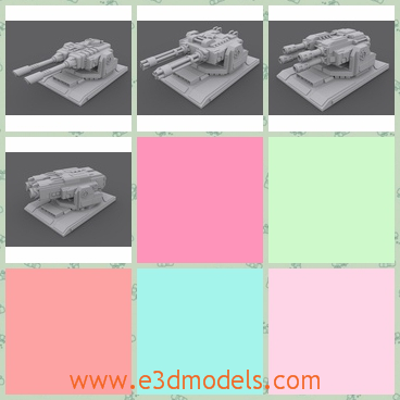 3d models of a tank - There are some 3d models which are about several turrets. It is located on a wide plaform and has two or four huge guns.
