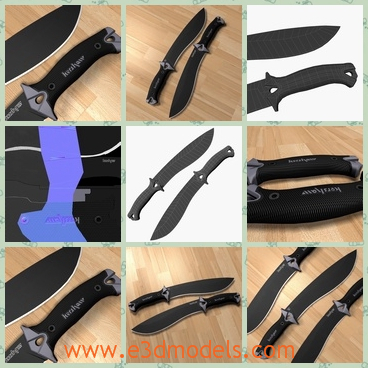 3d models of black knives - These 3d models are about two black knives. They have wide blades and black handles covered by plastic.