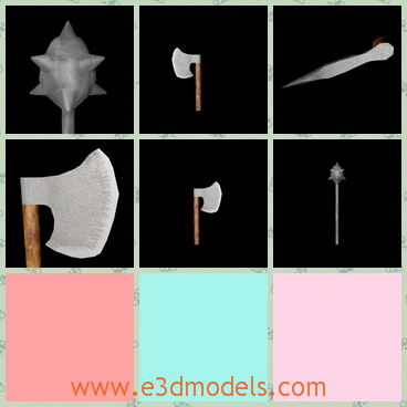 3d models of morning star and axe - These models are about a morning star and an axe Axe has 385 vertices and 382 faces and morning star has 627 vertices and 624 faces.