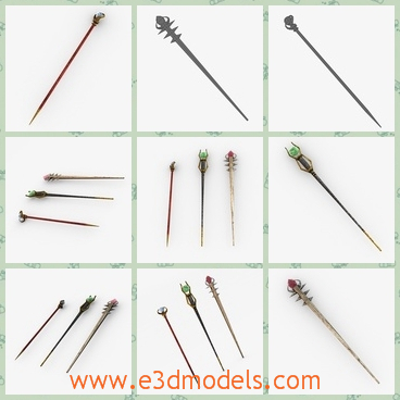 3d models of several wands - Here we have some 3d models which are about several wands. Thesen wands are very much alike and they are all long and thin and have a big end with or without a stone.